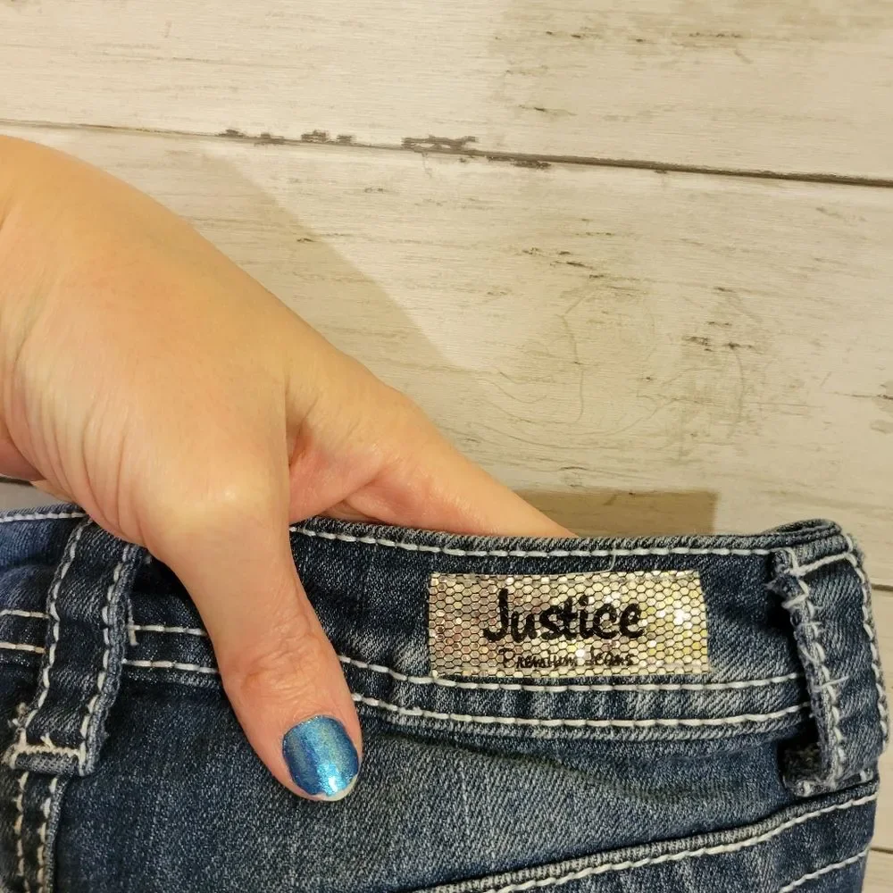 JUSTICE USA Flag Sequin Cut Off Style Denim Shorts Size 10S‎ Slim